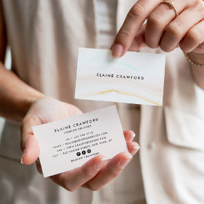 Modern soft pastel blush pink marble agate pattern business card