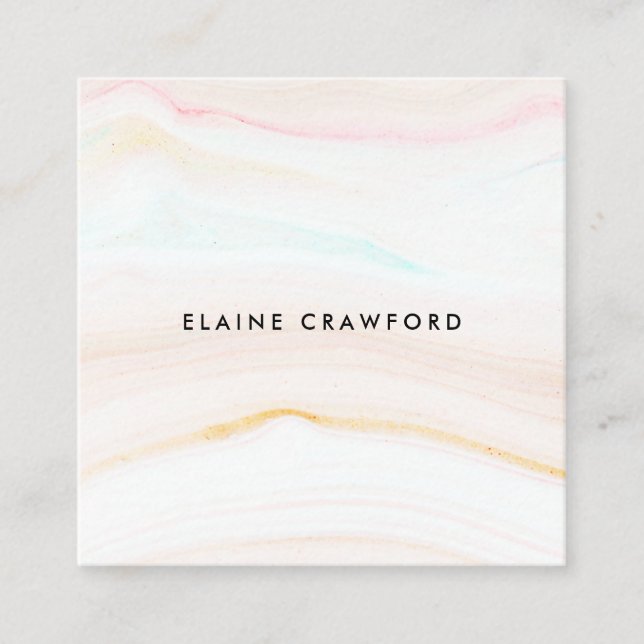 Modern soft pastel pink marble agate pattern square business card (Front)