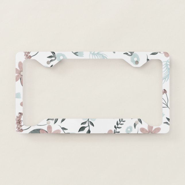 Modern soft pastels beige green floral pattern license plate frame (Front)