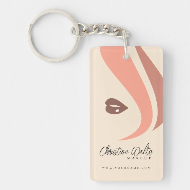Modern Soft Peach and Earthy Makeup Artist QR Keychain (Front)