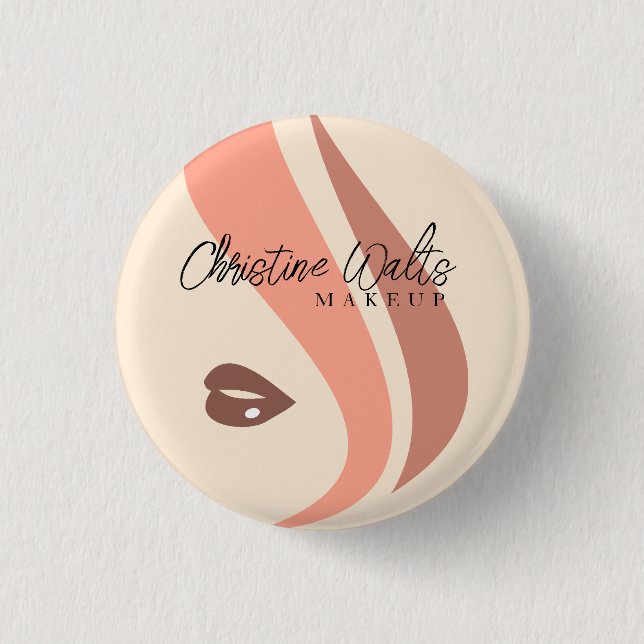 Modern Soft Peach and Earthy Makeup Artist Simple Button (Front)