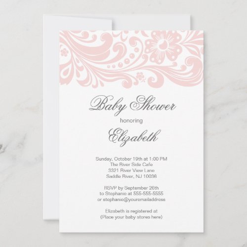 Modern Soft Pink Floral Swirl Baby Shower Invitation