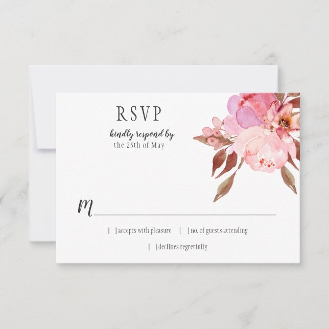 Modern Soft Pink Peonies Greenery RSVP | (Front)
