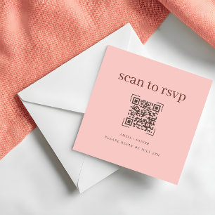 Modern Soft Pink QR Code Wedding Online RSVP Card
