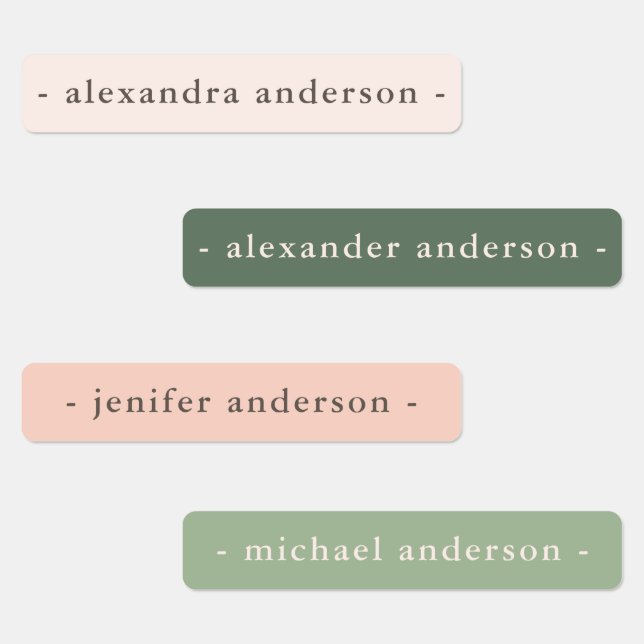 Modern Soft Pink Sage Green Waterproof Name Labels (Group)