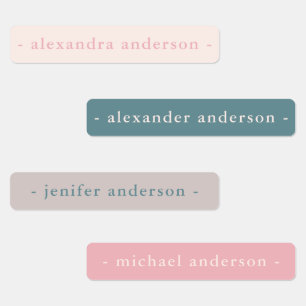 Modern Soft Pink Teal Gray Waterproof Name Labels