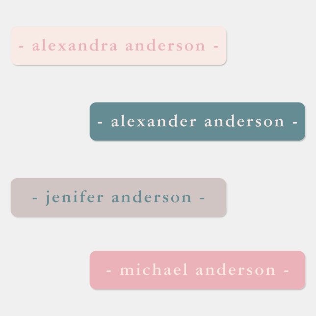 Modern Soft Pink Teal Gray Waterproof Name Labels (Group)