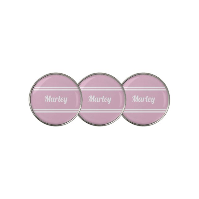 Modern Soft Pink & White Name Minimal Golf Ball Marker (3 Up)