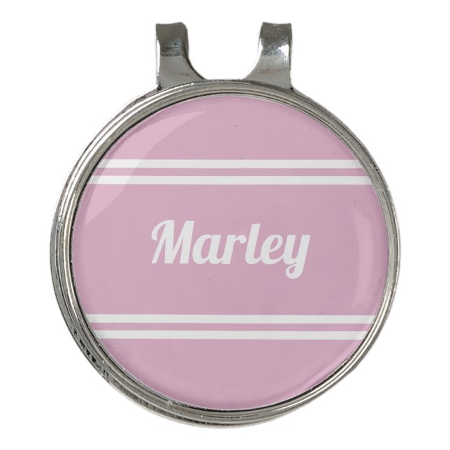 Modern Soft PInk & White Name Minimal Golf Hat Clip (Front)