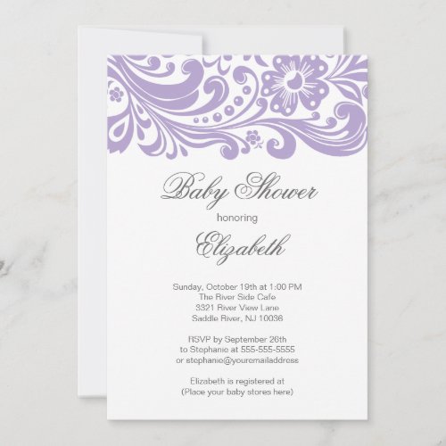 Modern Soft Purple Floral Swirl Baby Shower Invitation