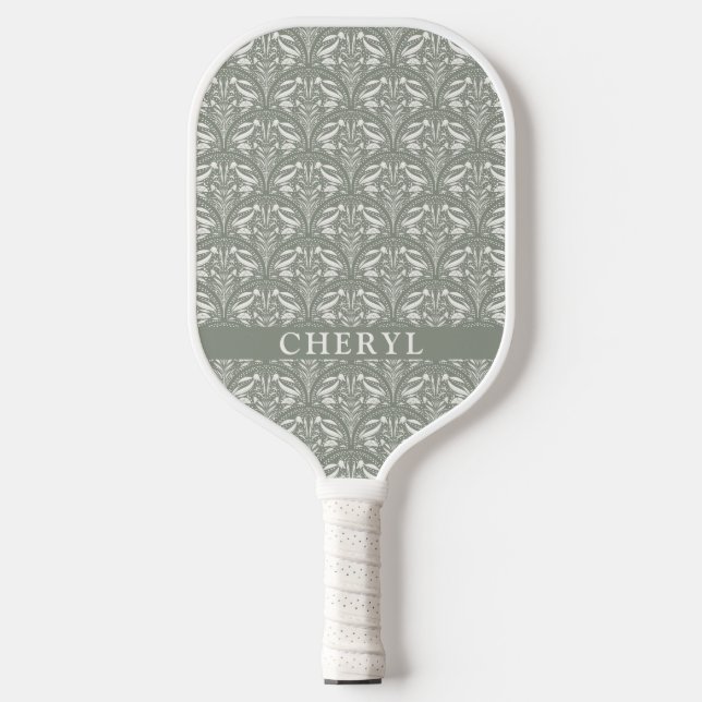 Modern Soft Sage Green Boho Personalized Pickleball Paddle (Front)