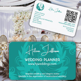 Modern Soft Teal Motif Logo Wedding Planner Business Card