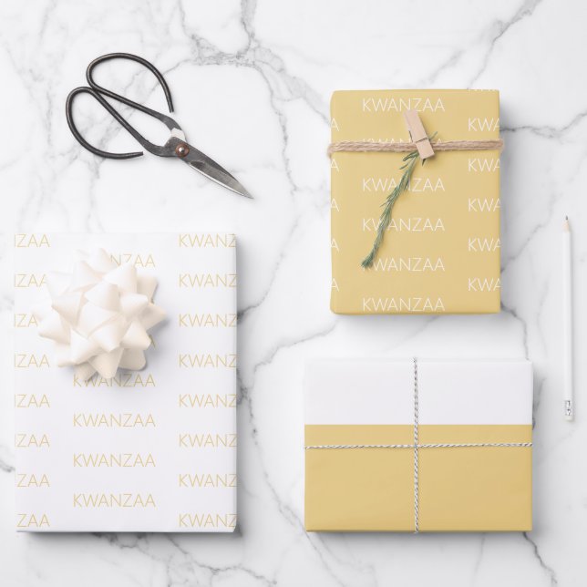 Modern soft yellow and white Kwanzaa Wrapping Paper Sheets (Front)