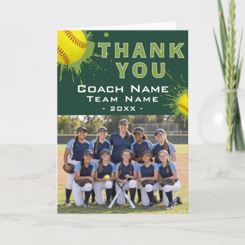 Modern Softball Team Photo Coach Thank You Card