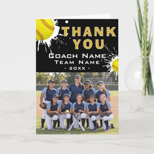 Modern Softball Team Photo Coach Thank You Card