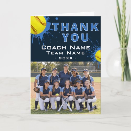 Modern Softball Team Photo Coach Thank You Card
