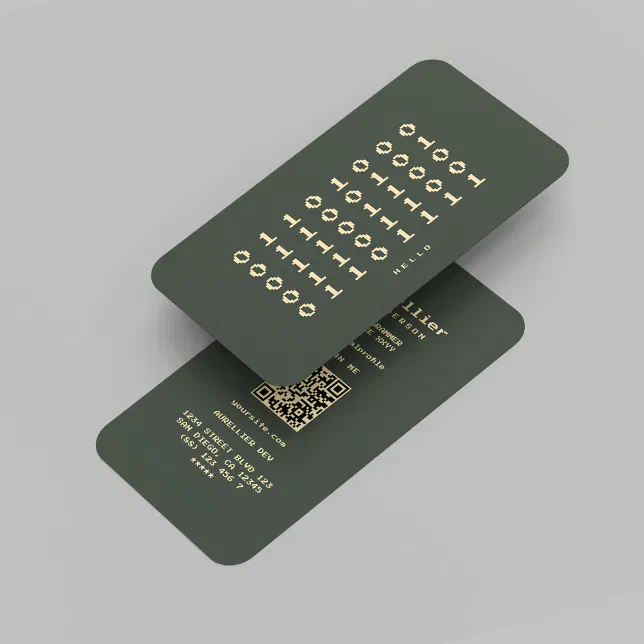 Modern Software Developer Binary Dark Green Gold Business Card | Zazzle