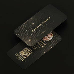 Modern Software Engineer Black Gold Monogram Business Card