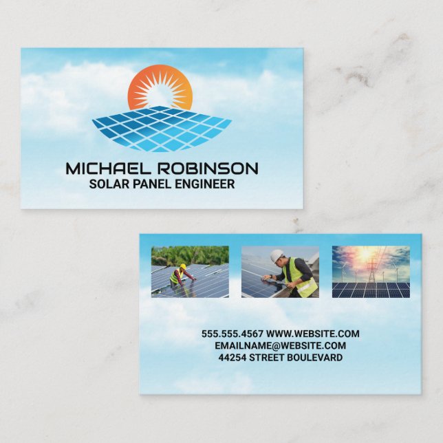 Modern Solar Logo | Clean Energy | Technicians Business Card (Front/Back)