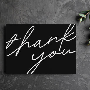 Modern Solid Black Calligraphy Script Wedding Thank You Card