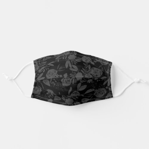 Modern solid black floral illustration pattern adult cloth face mask