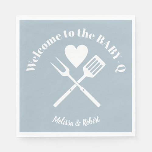 Modern Solid Blue BABY_Q Baby Shower BBQ Napkins