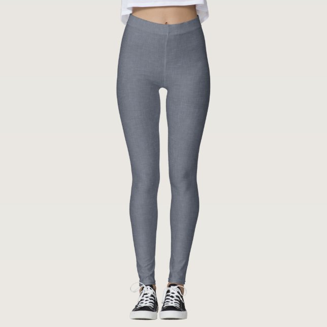 Modern Solid Blue Gray Linen Leggings (Front)