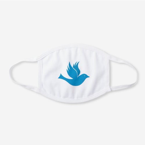 Modern Solid Blue Peace Dove Logo Graphic White Cotton Face Mask