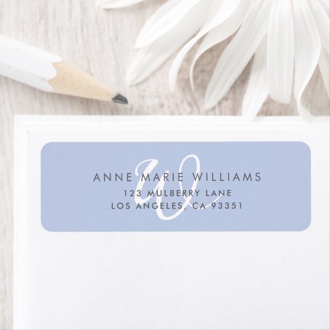 Modern Solid Blue White Script Monogram Label (Insitu)