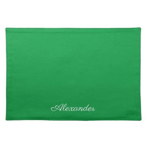 Modern Solid Bright Green template  White Script  Cloth Placemat