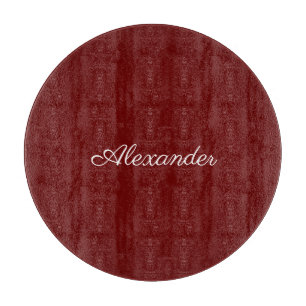 Modern solid Burgundy red template, White Script Cutting Board