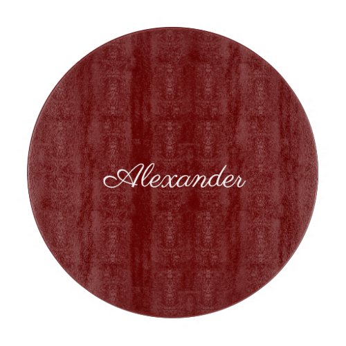 Modern solid Burgundy red template  White Script  Cutting Board