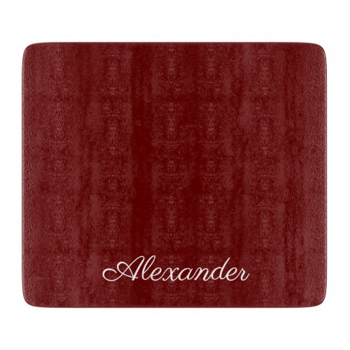Modern solid Burgundy red template  White Script  Cutting Board