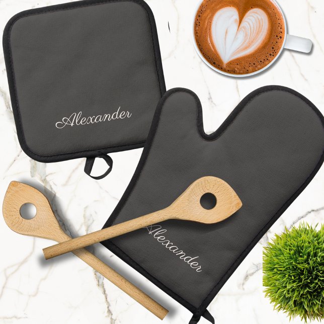 Modern Solid Charcoal Gray  Oven Mitt & Pot Holder Set (Creator Uploaded)
