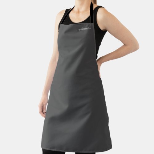 Modern Solid Charcoal Gray  Template White Script Apron