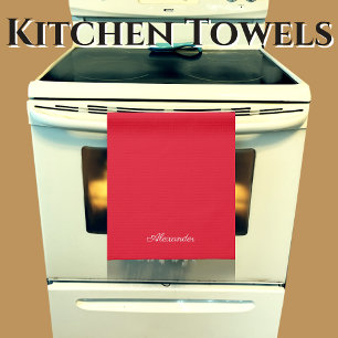 Modern Solid Christmas Red template White Script Kitchen Towel