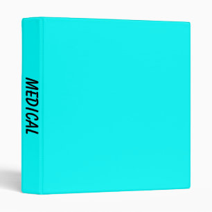 Modern Solid Color Bright Aqua Medical 3 Ring Binder