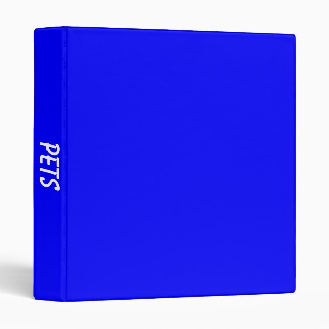 Modern Solid Color Bright Blue Pets 3 Ring Binder (Front/Spine)