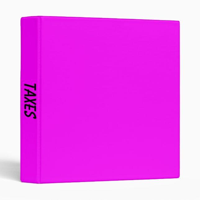 Modern Solid Color Bright Fuchsia Taxes  3 Ring Binder (Front/Spine)