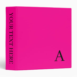 Modern Solid Color Bright Pink Monogrammed 3 Ring Binder