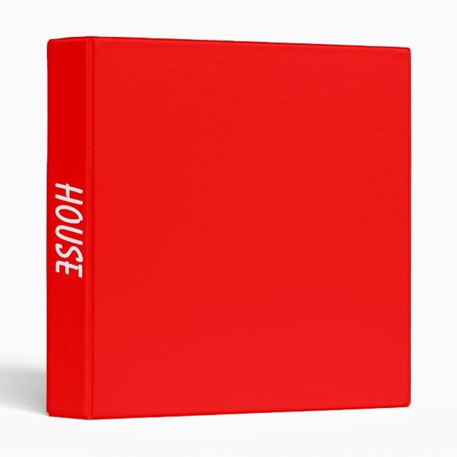 Modern Solid Color Bright Red House 3 Ring Binder (Front/Spine)