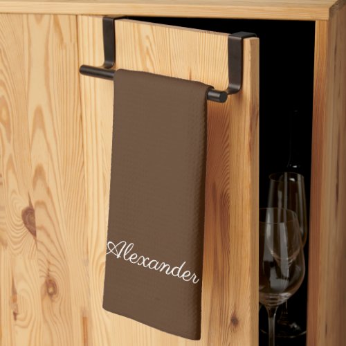 Modern solid color Brown template White Script Kitchen Towel