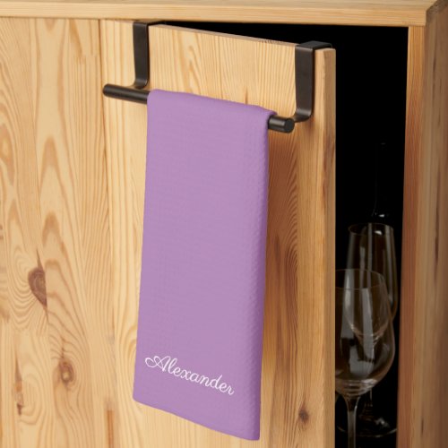 Modern Solid Color  Lavender Purple White Script  Kitchen Towel