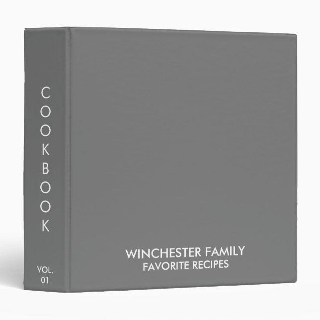 Modern solid dark grey family recipes cookbook 3 ring binder (Front/Spine)