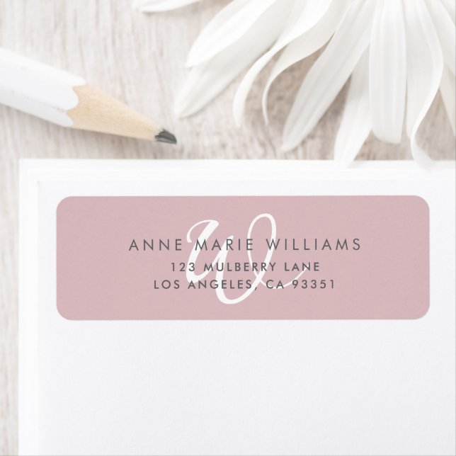 Modern Solid Dusty Lilac White Script Monogram Label (Insitu)