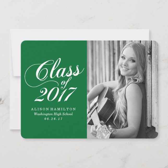 Modern Solid Green | Graduation Announcement (Front)