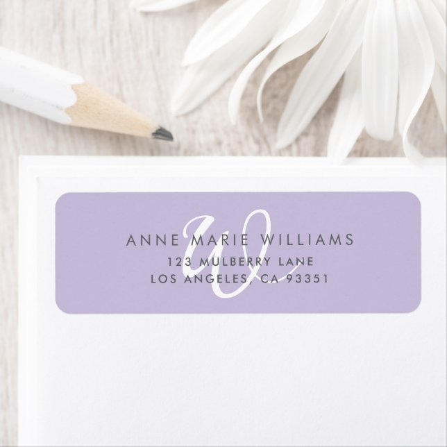 Modern Solid Lavender White Script Monogram Label (Insitu)