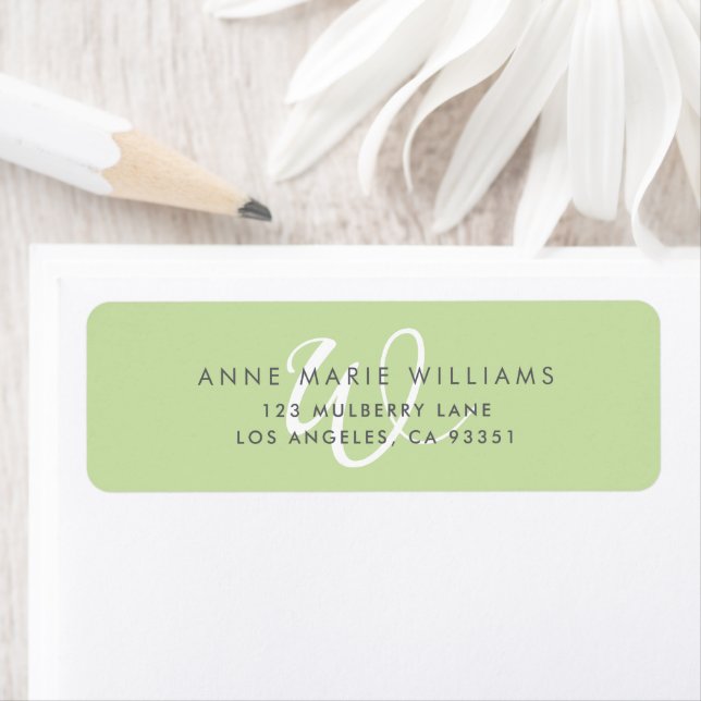 Modern Solid Light Green White Script Monogram Label (Insitu)