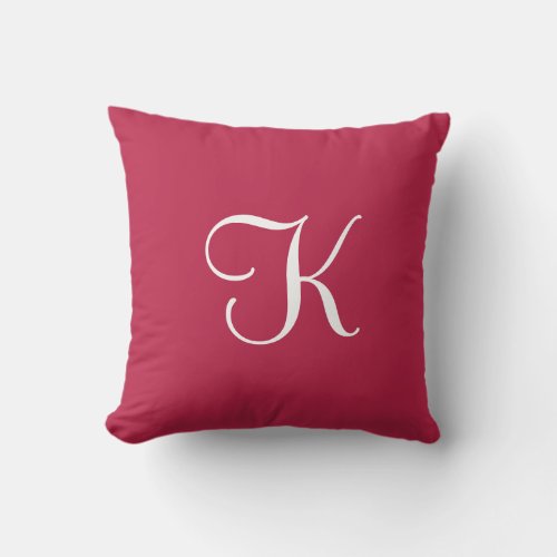Modern Solid Magenta Red Color Trend 2023 Monogram Throw Pillow