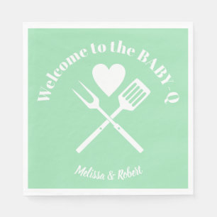 Modern Solid Mint Green BABY-Q Baby Shower BBQ Napkins